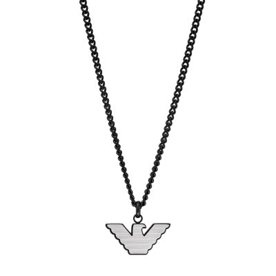 Emporio Armani Silver and Black Stainless Steel Pendant Necklace