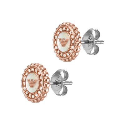 Emporio Armani Rose Gold Tone Stainless Steel Mother Of Pearl Stud