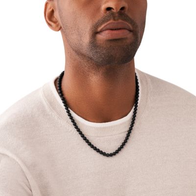 Mens black onyx bead on sale necklace