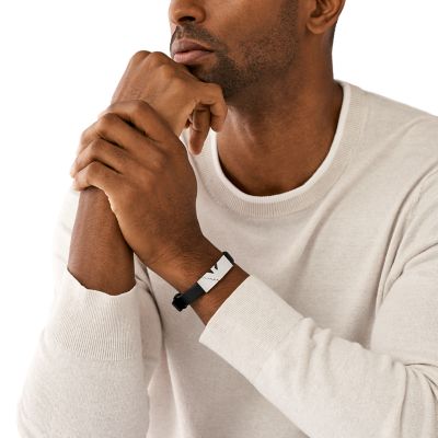 エンポリオアルマーニ IDブレスレット EGS3075040 レザー ブラック Emporio Armani Stainless Steel and Black Leather Strap ID