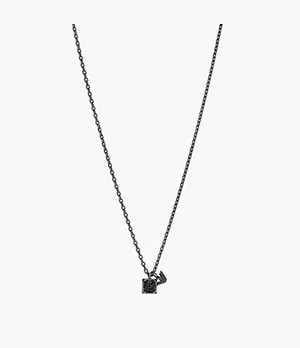 Emporio Armani Gunmetal Stainless Steel Setted with Black Crystals Pendant Necklace