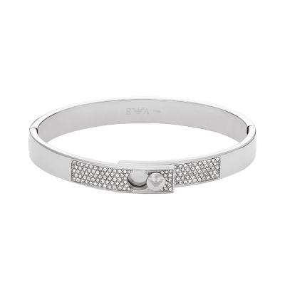 Emporio Armani Women's Stainless Steel With Crystals Setted Bangle Bracelet - Silver