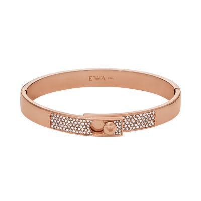 Emporio Armani Women's Rose Gold-Tone Stainless Steel With Crystals Setted Bangle Bracelet - Rose Gold