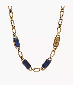 Emporio Armani Blue Stone with IP Antique Gold-Plating Chain Necklace