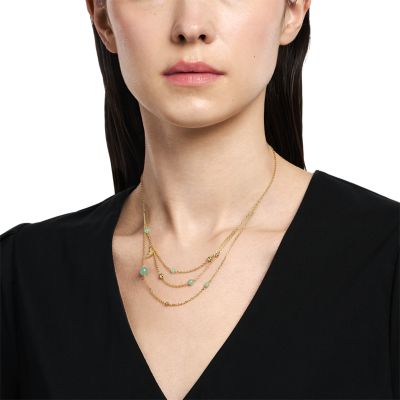 Emporio Armani Gold-Tone Green Aventurine Multi-Chain