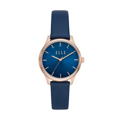 ELLE Monceau Three-Hand Blue Leather Watch - ELL21028 - Watch Station