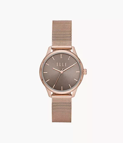 ELLE Monceau Three-Hand Rose Gold-Tone Stainless Steel Watch 