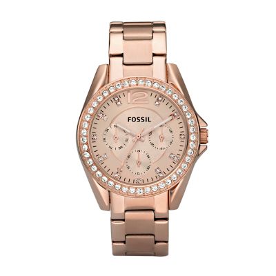 Riley Multifunction Rose Tone Stainless Steel Watch Es2811 Fossil