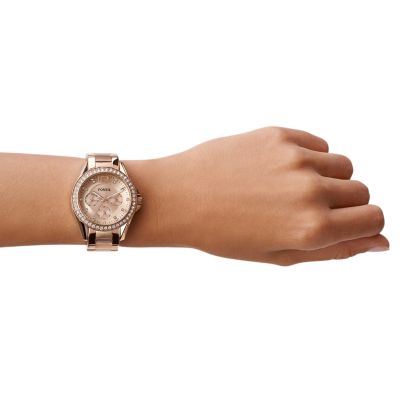  Fossil Women's Riley Quartz Stainless Steel Multifunction Watch,  Color: Rose Gold Glitz (Model: ES2811) : Fossil: Clothing, Shoes & Jewelry