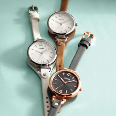 Georgia Brown Leather Watch ES3060 Fossil