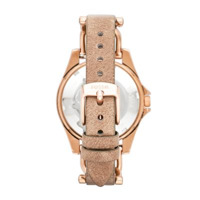 Riley Multifunction Rose Gold-Tone and Sand Leather Watch - ES3466