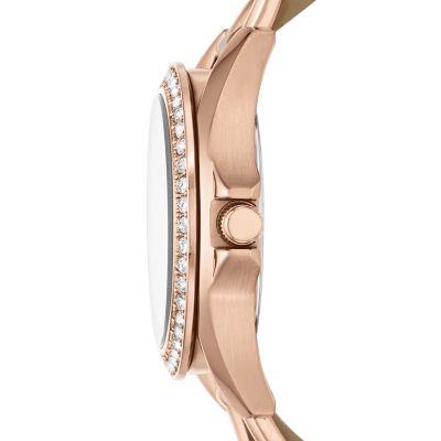 Fossil Reloj para mujer Riley, movimiento de cuarzo multifunción, caja de  acero rosa dorado de 38 mm con correa de piel auténtica, ES3466