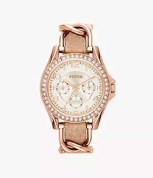 Riley Multifunction Rose-Tone & Sand Leather Watch
