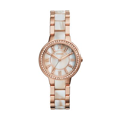 Virginia Three-Hand Day-Date Rose Gold-Tone and Horn Acetate Stainless  Steel Watch