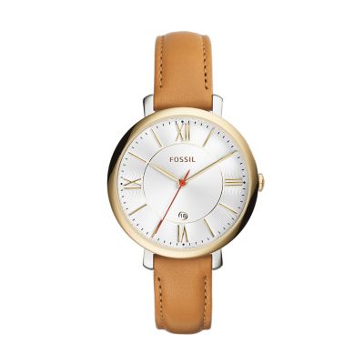 Jacqueline Three Hand Date Blush Leather Watch ES3988 Fossil