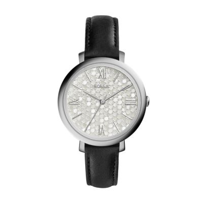 Jacqueline Black Leather Watch