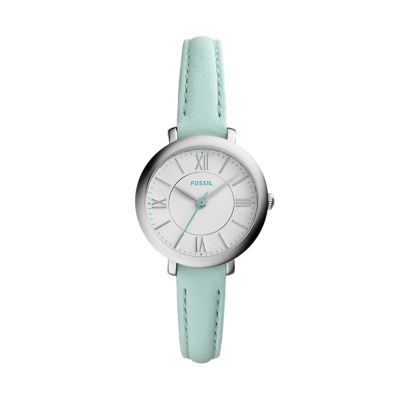 Mini Jacqueline Three-Hand Date Sea Glass Leather Watch - Fossil
