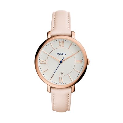 Jacqueline Three-Hand Date Blush Leather Watch