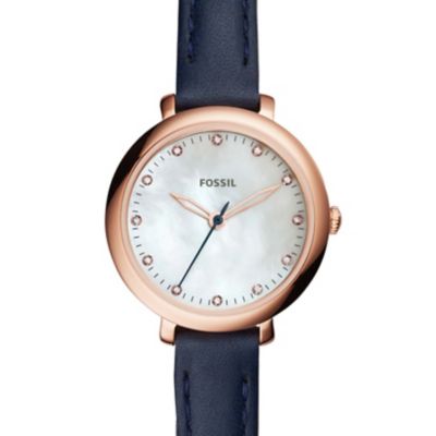 Montre Jacqueline Mini à trois aiguilles en cuir indigo