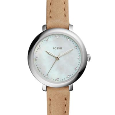 Montre Jacqueline Mini à trois aiguilles en cuir brun clair
