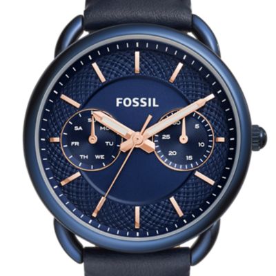 Montre Tailor multifonction en cuir bleu