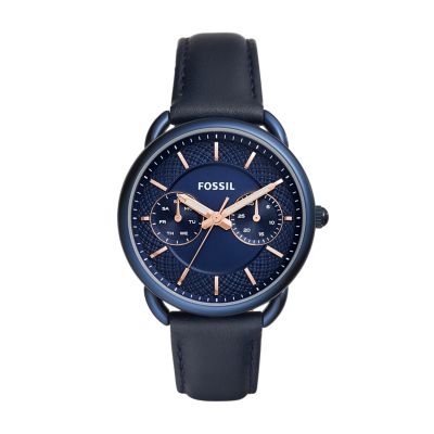 Montre Tailor multifonction en cuir bleu