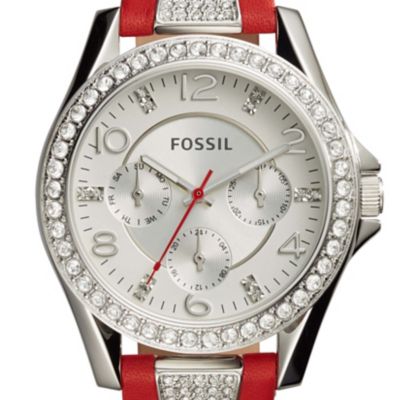 Montre Riley multifonction en cuir rouge