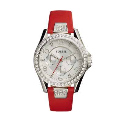 Montre Riley multifonction en cuir rouge