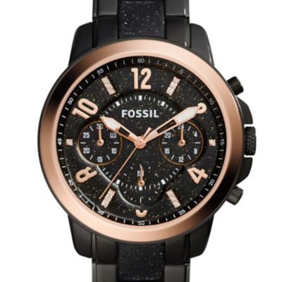 Montre Gwyn chronographe en acier inoxydable noir et acétate pailleté