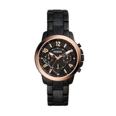 Gwynn Chronograph Black Stainless Steel and Glitter Acetate Watch - Fossil