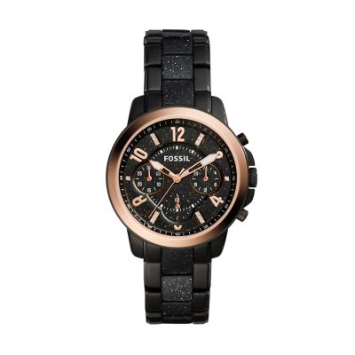 Montre Gwyn chronographe en acier inoxydable noir et acétate pailleté