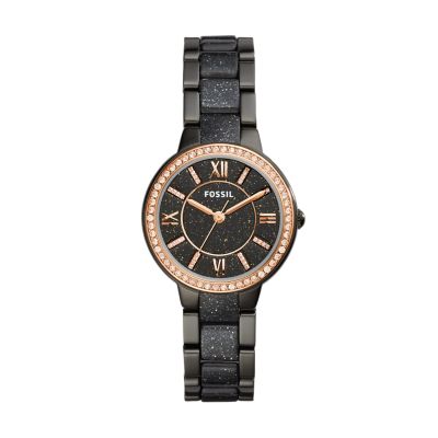 Virginia Three-Hand Black Stainless Steel and Glitter Acetate Watch ...