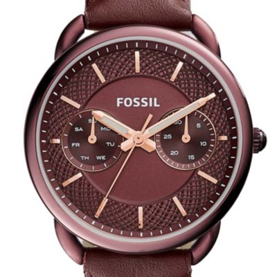 Montre Tailor multifonction en cuir bordeaux