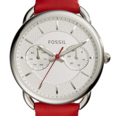Montre Tailor multifonction en cuir rouge