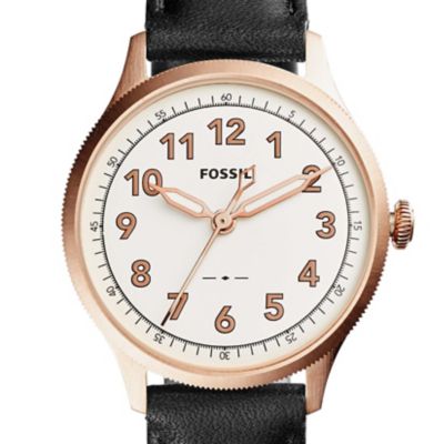 Montre Avondale à trois aiguilles en cuir noir