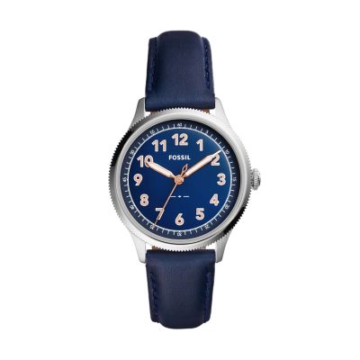 Montre Avondale à trois aiguilles en cuir bleu