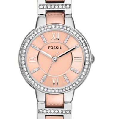Coffret montre Virginia à trois aiguilles en acier inoxydable bicolore et bijoux