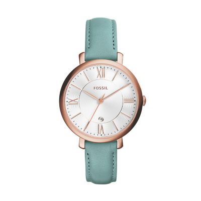 Jacqueline Three-Hand Date Teal Leather Watch - Fossil
