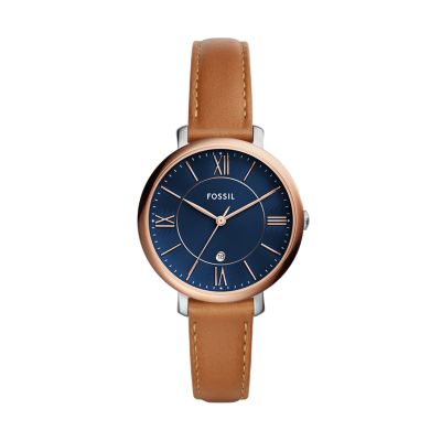 Jacqueline Three-Hand Date Luggage Leather Watch