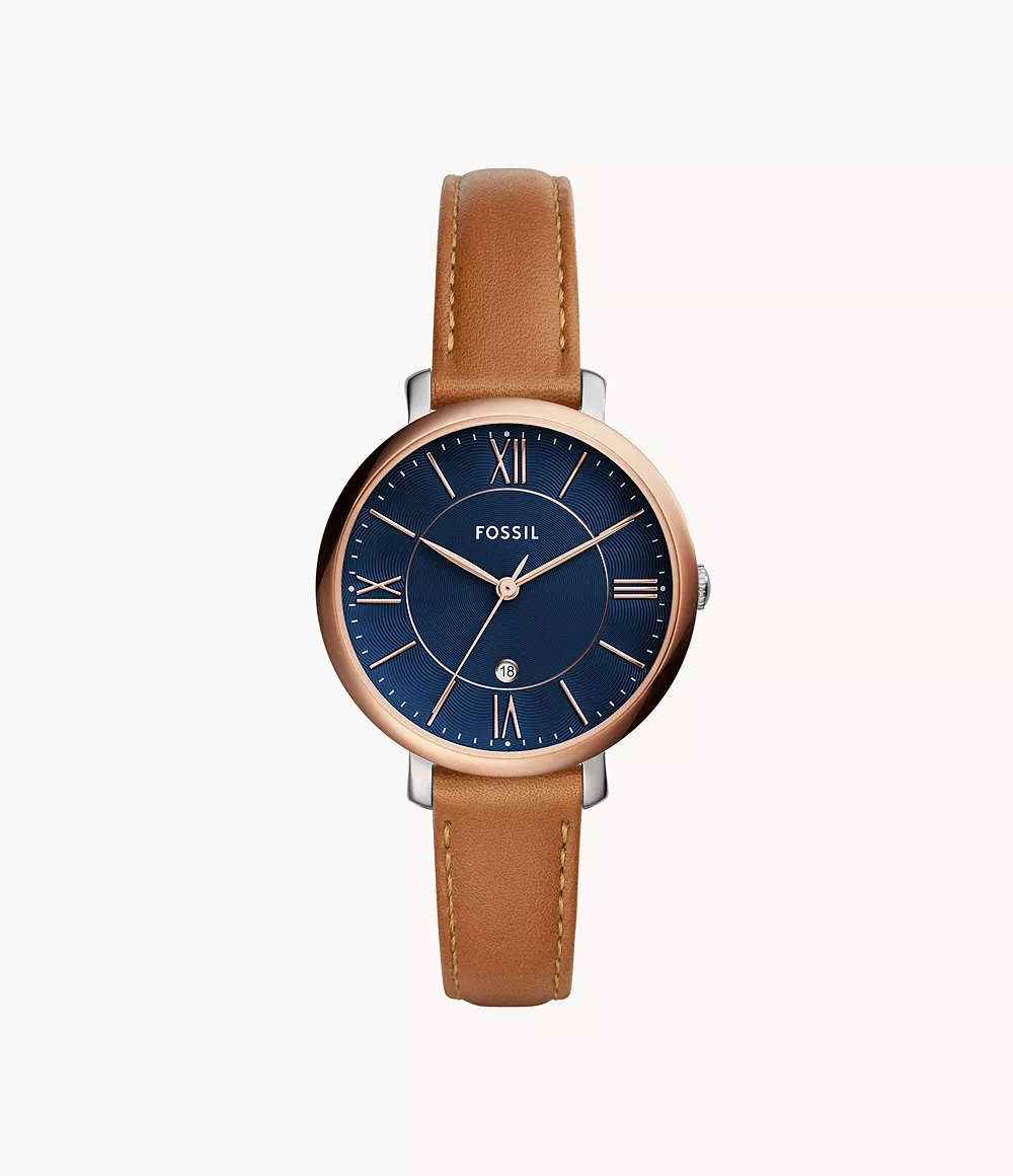 Image of Jacqueline Three-Hand Date Luggage Leather Watch