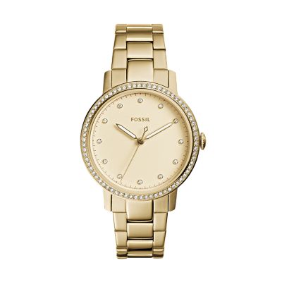 Neely Three-Hand Gold-Tone Stainless Steel Watch - Fossil