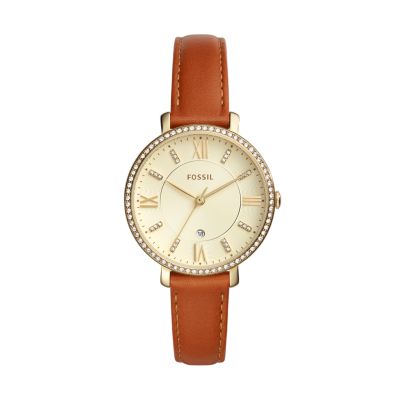 Jacqueline Three-Hand Date Luggage Leather Watch - Fossil