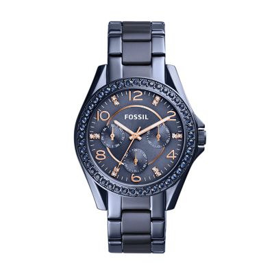 Riley Multifunction Blue Stainless Steel Watch - Fossil