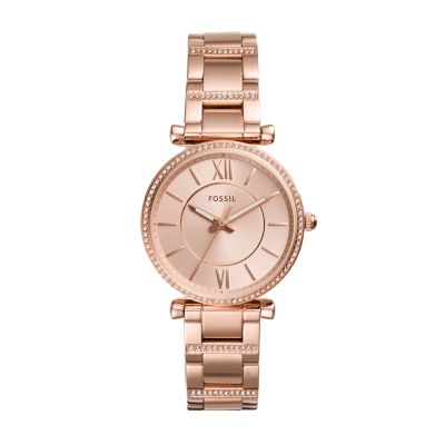 Carlie Three-Hand Rose Gold-Tone Stainless Steel Watch - ES4301 - Fossil