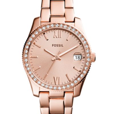 Montre Scarlette à trois aiguilles avec date en acier inoxydable doré rose