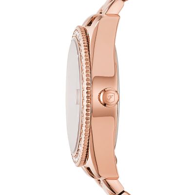 Scarlette Three Hand Date Rose Gold Tone Stainless Steel Watch