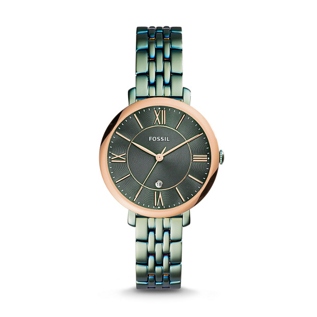 Jacqueline Three-Hand Date Alpine Green Stainless Steel Watch - Fossil