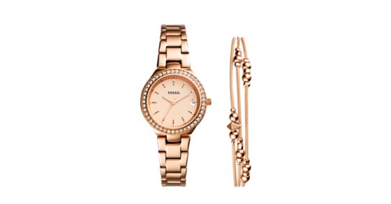 Blane Three-Hand Rose Gold-Tone Stainless Steel Watch and Jewelry Gift ...
