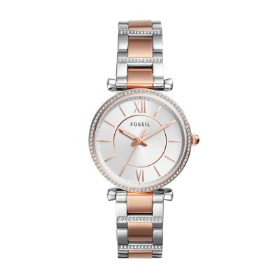 Fossil carlie two tone watch sale