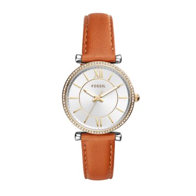 Carlie Three-Hand Luggage Leather Watch - Fossil